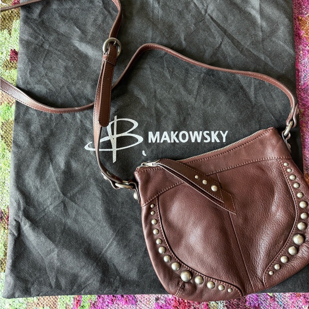B. Makowsky Leather Crossbody Bag with Studs